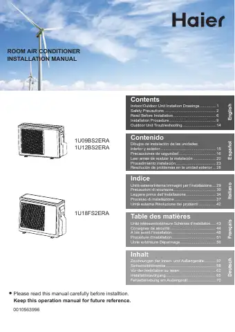 Haier 1U09BS2ERA Installation Manual first page preview
