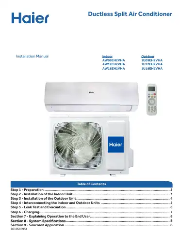 Haier AW09EH2VHA Installation Manual first page preview