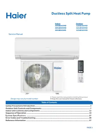 Haier AW09EH2VHD Service Manual first page preview