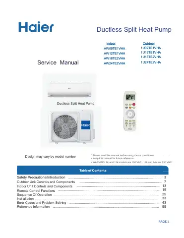 Haier AW09TE1VHA Service Manual first page preview