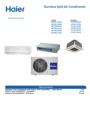 Haier AW12LC2VHA Installation Manual first page preview