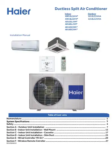 Haier 1U12LC2VHA Installation Manual first page preview