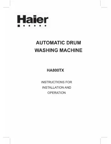 Haier HA800TX Instructions For Installation And Operation Manual first page preview