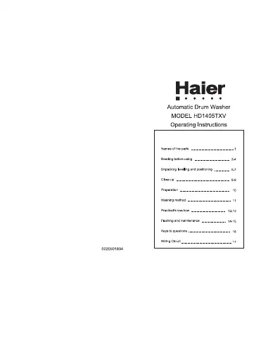 Haier HD1405TXV Operating Instructions Manual first page preview
