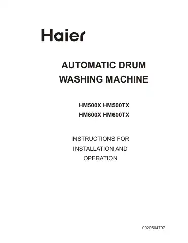 Haier HM500TX Instructions For Installation And Operation Manual first page preview
