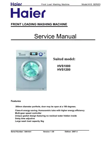 Haier HVS1000 Service Manual first page preview