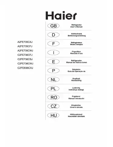 Haier A2FE735CXJ User Manual first page preview