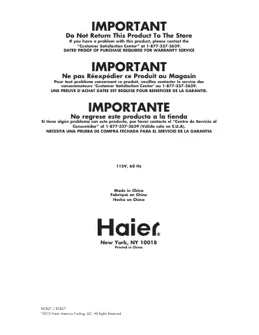 Haier ECR27 User Manual first page preview