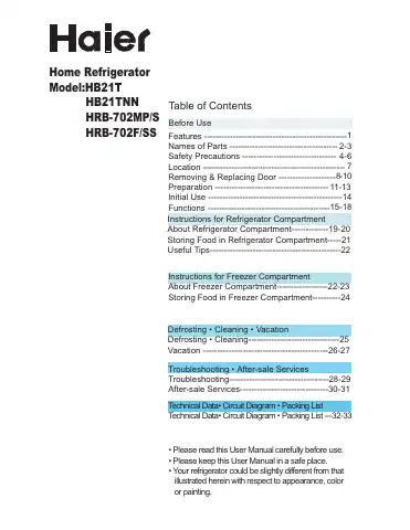 Haier HB21T User Manual first page preview