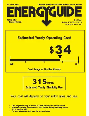 Haier HCR17B Energy Manual first page preview