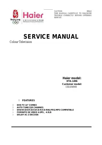 Haier DTA-1496 Service Manual first page preview