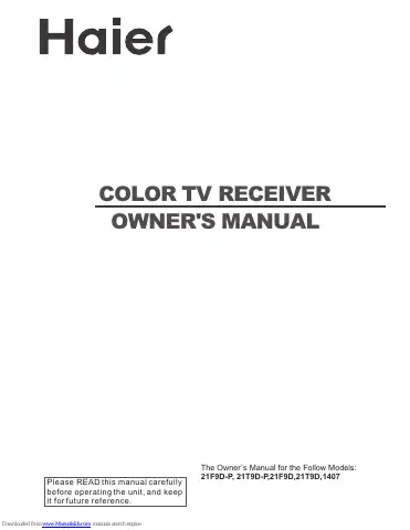 Haier 21F9D-P Owner's Manual first page preview