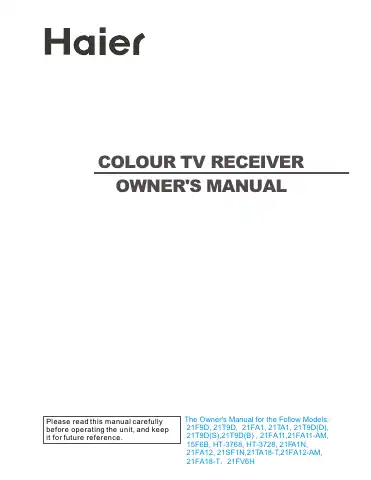 Haier 21FV6H Owner's Manual first page preview