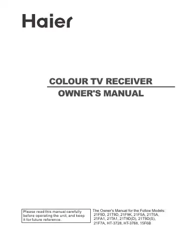 Haier 21F9D Owner's Manual first page preview
