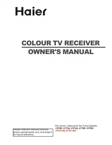 Haier 21F3A Owner's Manual first page preview