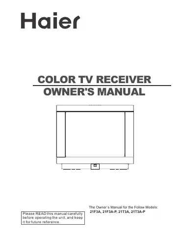 Haier 21F3A Owner's Manual first page preview