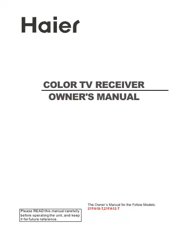 Haier 21FA12-T Owner's Manual first page preview