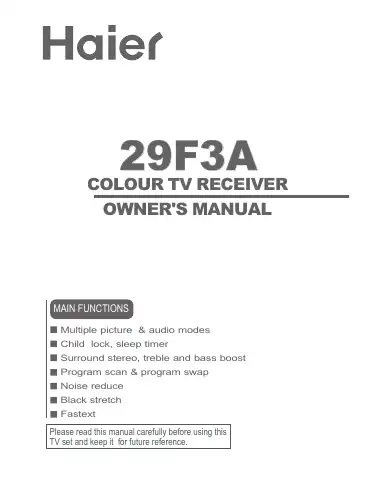Haier 29F3A Owner's Manual first page preview