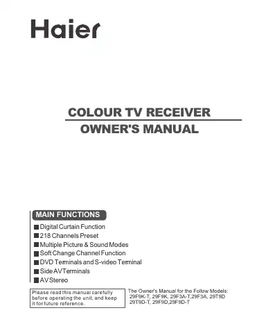 Haier 29F3A Owner's Manual first page preview
