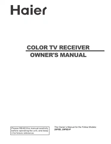Haier 29F9D Owner's Manual first page preview