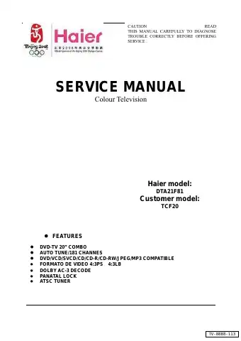 Haier DTA21F81 Service Manual first page preview