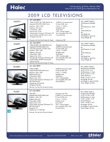Haier HLC22RW1 Specifications first page preview