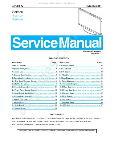 Haier HL42XD1 Service Manual first page preview