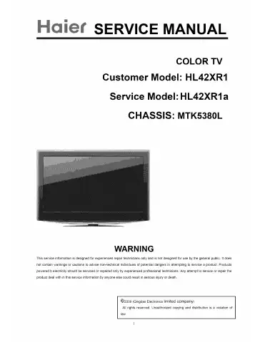 Haier HL42XR1 Service Manual first page preview