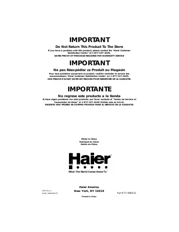 Haier HTF20R21 User Manual first page preview