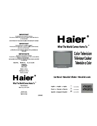 Haier HTN13R12 User Manual first page preview