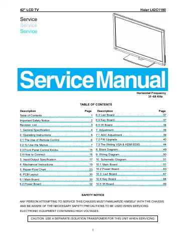 Haier L42C1180 Service Manual first page preview