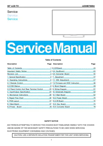Haier LE55B7500U Service Manual first page preview
