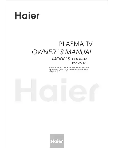 Haier P42LV6-T1 Owner's Manual first page preview