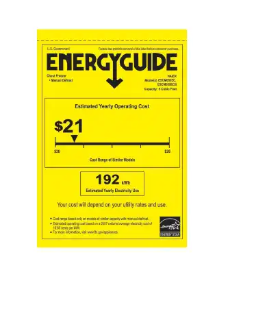 Haier ESCM050EC - 5.0 Cu Ft Chest Freezer Energy Manual first page preview