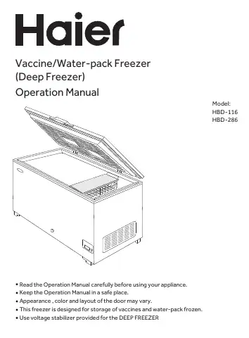 Haier HBD-116 Operation Manual first page preview