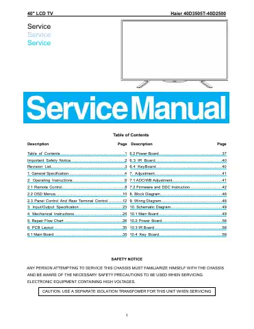 Haier 40D3505T Service Manual first page preview
