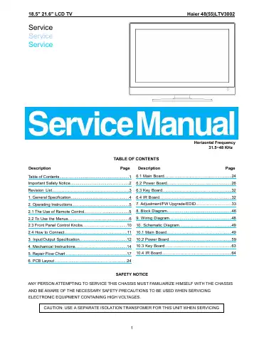 Haier 48LTV3002 Service Manual first page preview