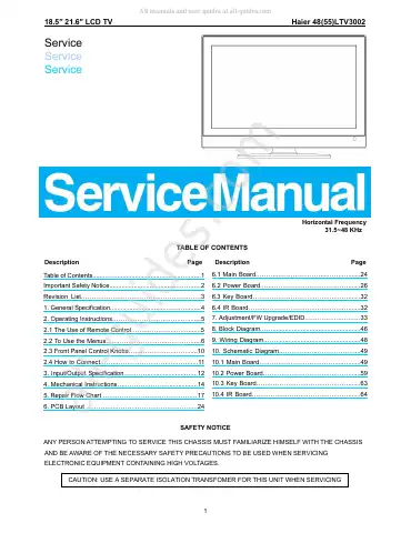 Haier 48LTV3002 Service Manual first page preview