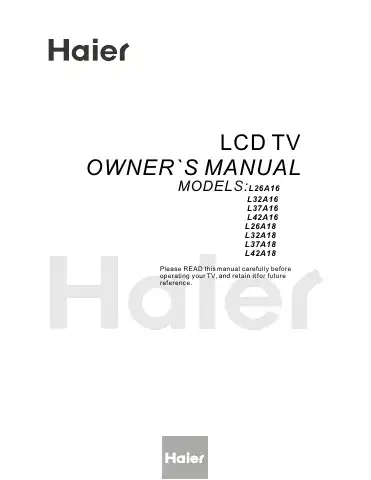 Haier L26A16 Owner's Manual first page preview