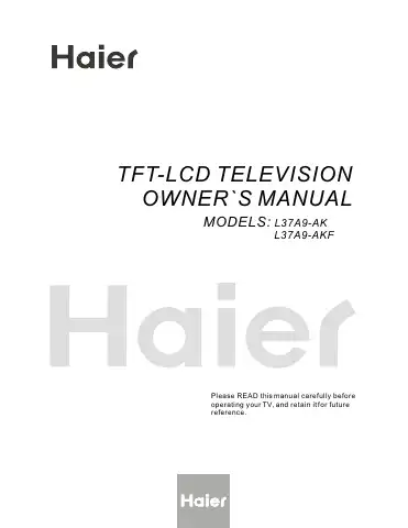 Haier L37A9-AK Owner's Manual first page preview
