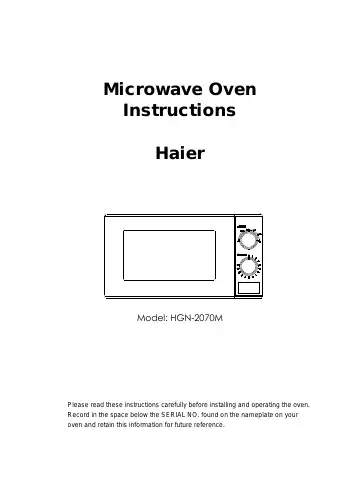 Haier HGN-2070M Instructions Manual first page preview