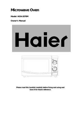 Haier HGN-2070M Owner's Manual first page preview
