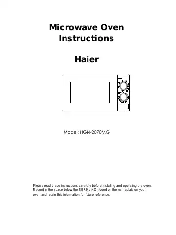 Haier HGN-2070MG Instructions Manual first page preview