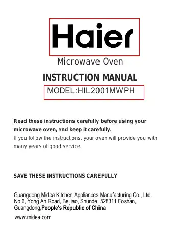 Haier HIL2001MWPH Instruction Manual first page preview