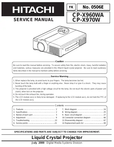 Hitachi CP-X960WA Service Manual first page preview