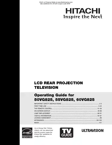 Hitachi 50VG825 Operating Manual first page preview