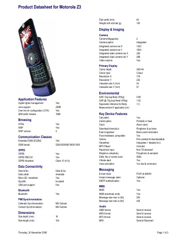 Motorola RIZR Z3 Datasheet first page preview