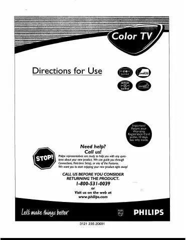 Philips color tv Directions For Use Manual first page preview