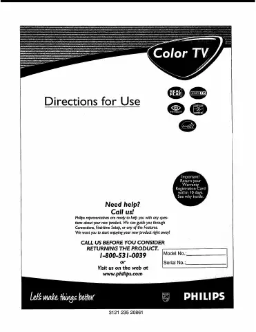 Philips color tv Directions For Use Manual first page preview