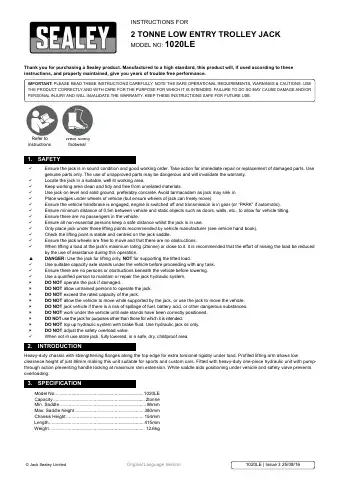Sealey 1020LE Instructions Manual first page preview